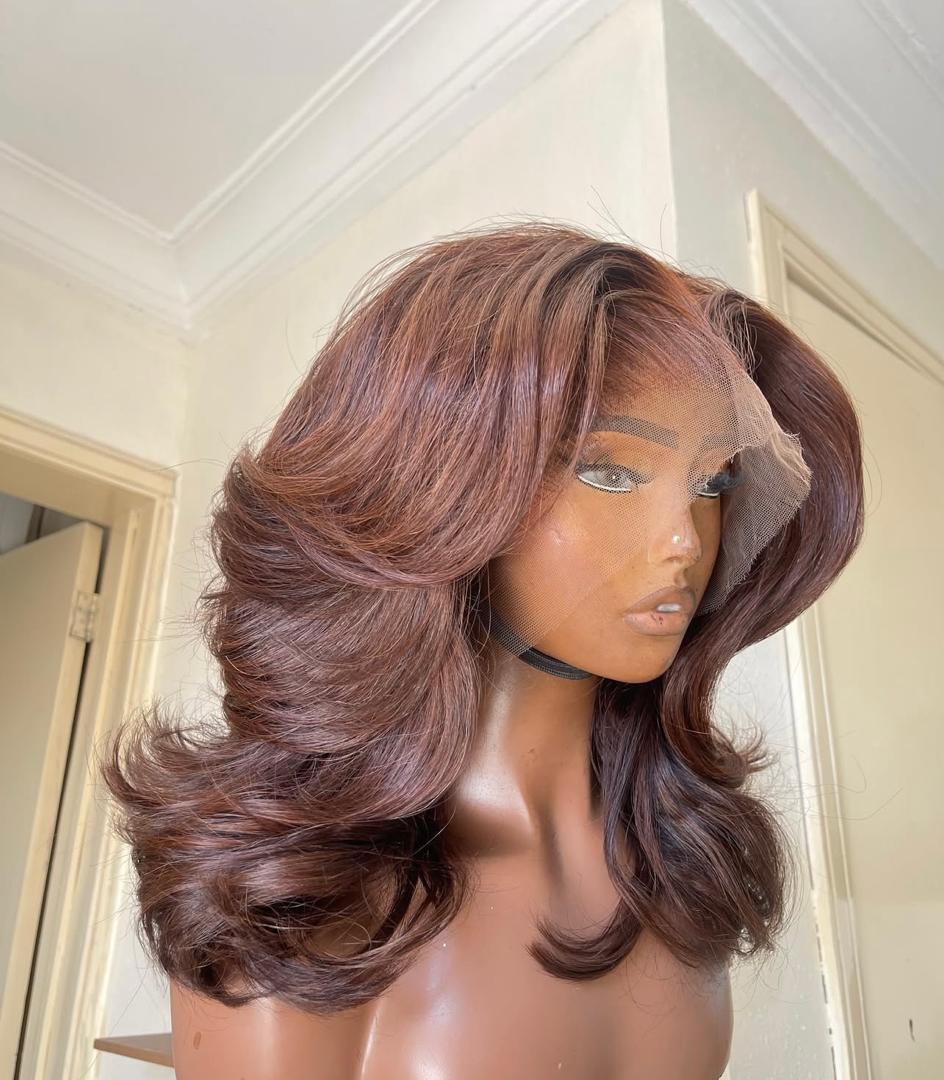 Perruque SDD vietnamienne, taille 16, Chocolate Brown, sur frontale HD