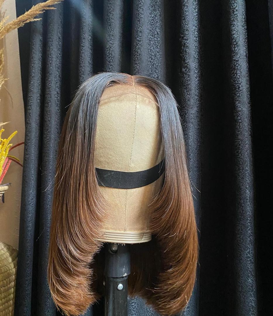Perruque indien premium, taille 16, dégradé marron et miel — vue 1