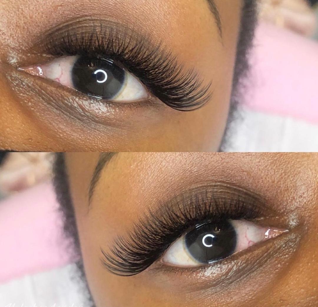 Lash extensions, before and after